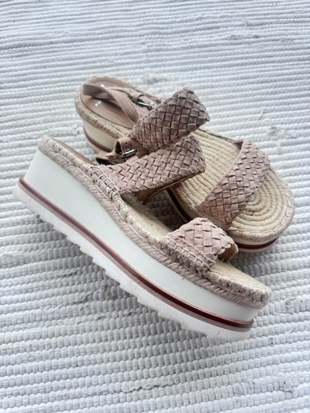 Marc Fisher LTD Woven Leather Platform Sandal Beige Sz 8.5 Espadrille